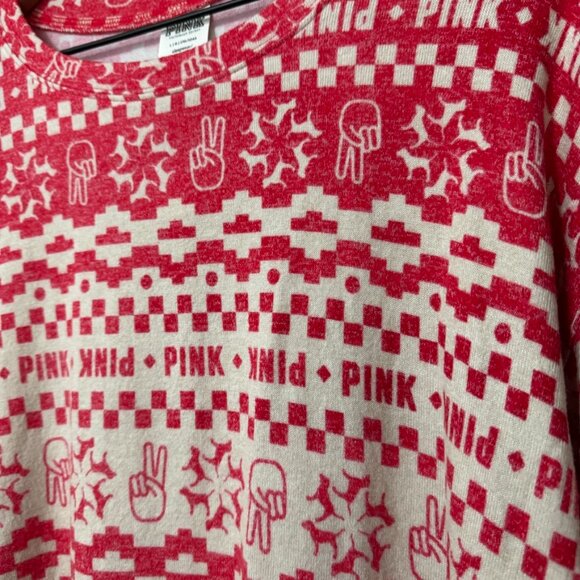 PINK Victoria's Secret Red Christmas Long sleeve Sleepwear Top New With Tags L - Picture 3 of 4